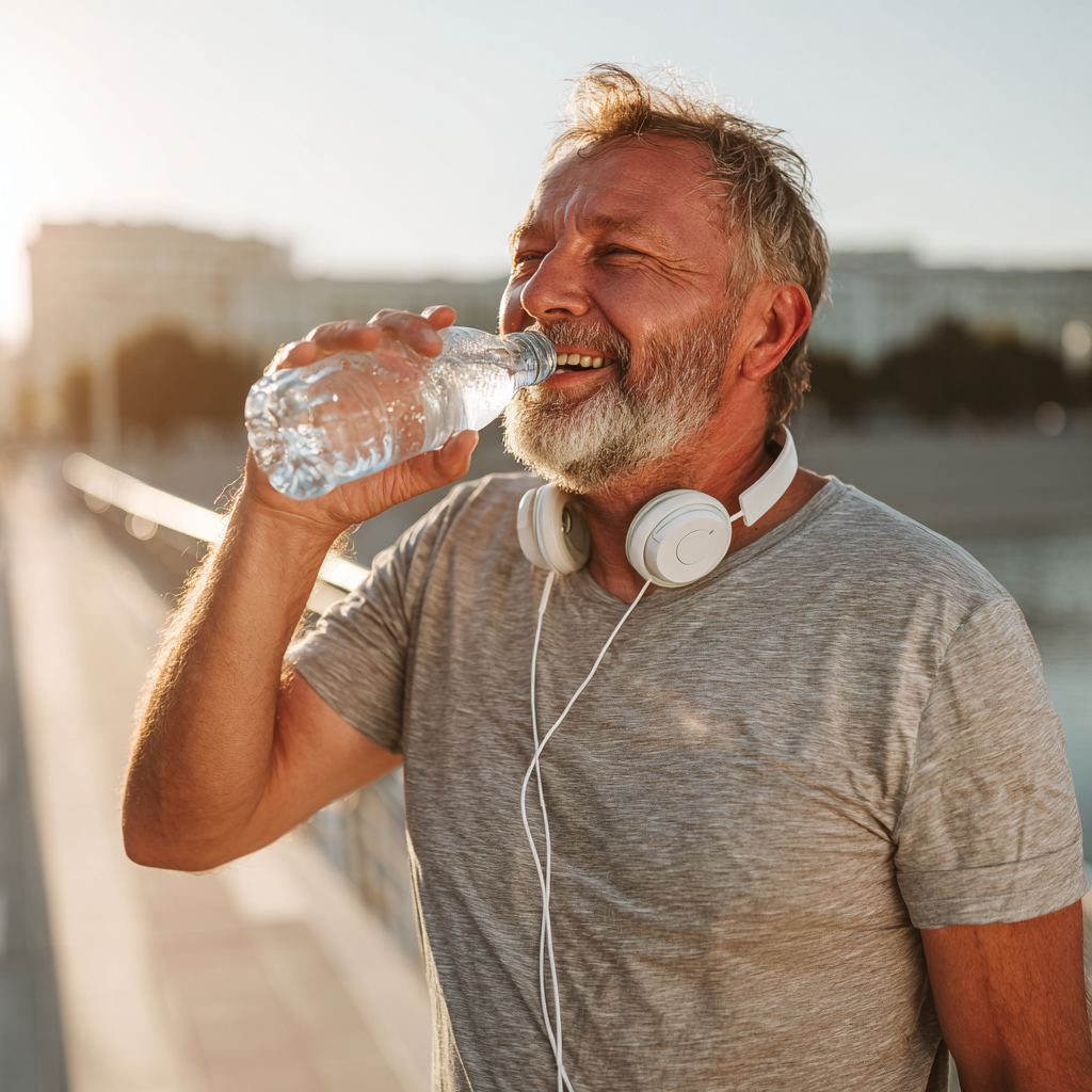 Middle-aged Ukrainian woman smiling while preparing healthy colorful vegetables in a modern kitchen, wearing casual clothing